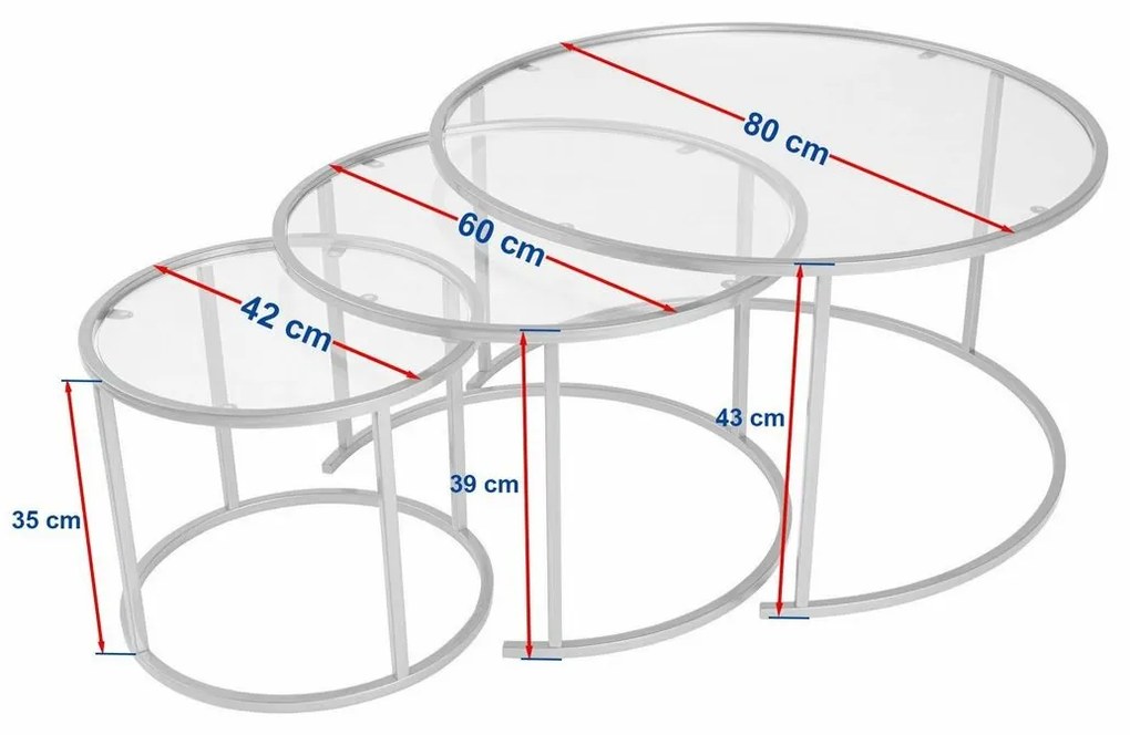 Súprava konferenčných stolíkov Aurum Black and Grey 80 cm, 3 ks