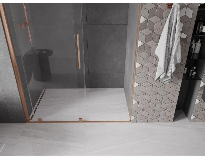 Mexen Velar, posuvné dvere do otvoru 150x200 cm, 8mm číre sklo, medená matná, 871-150-000-01-65
