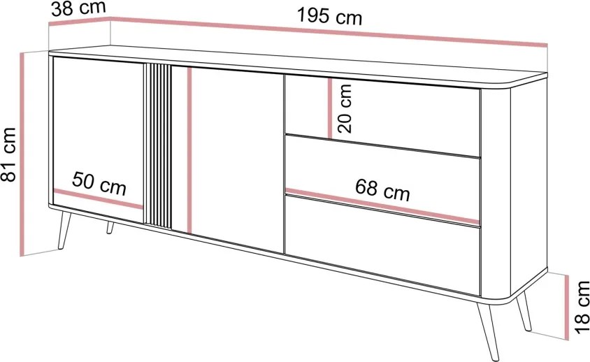 Moderná dizajnová komoda RICKY 195cm dunin dub + čierna