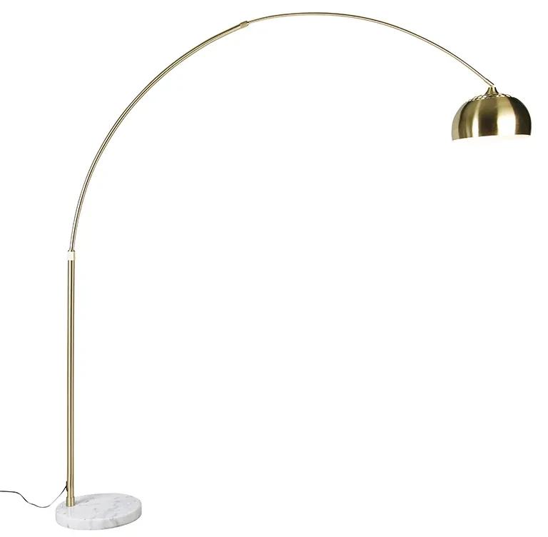 Oblúková stojaca lampa mosadz s bielym mramorovým podstavcom nastaviteľná - XXL