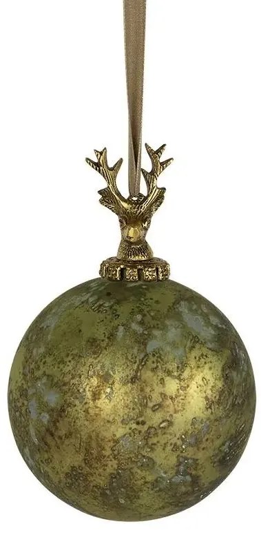 Zlato-zelená antik sklenená vianočná guľa s jeleňom Deer - Ø 12* 19 cm