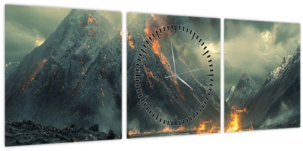Obraz - Erupcia sopky (s hodinami) (90x30 cm)