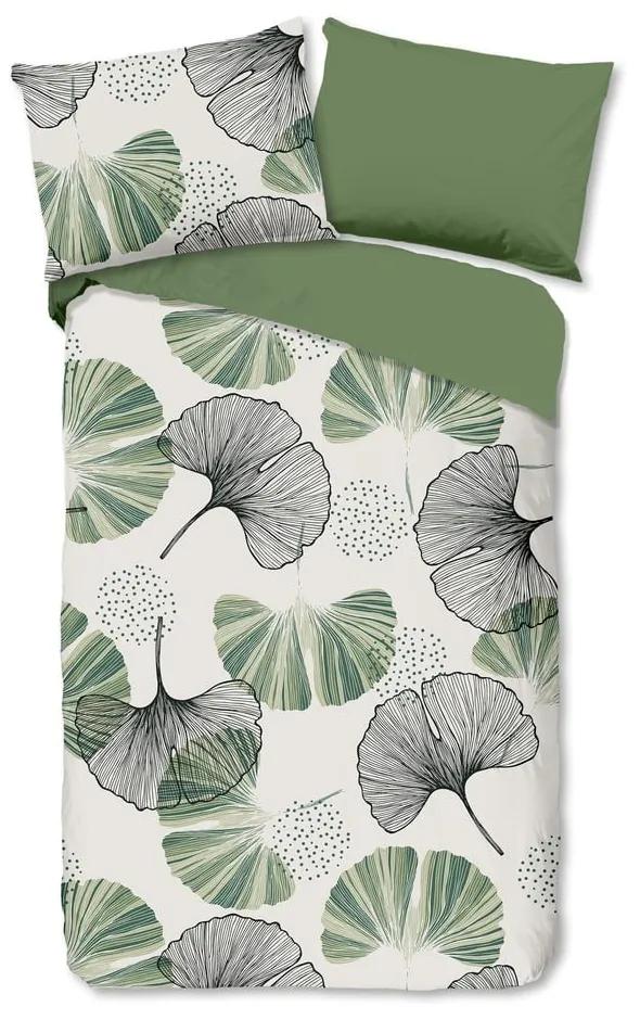 Zeleno-krémové bavlnené obliečky na jednolôžko 140x200 cm – Good Morning