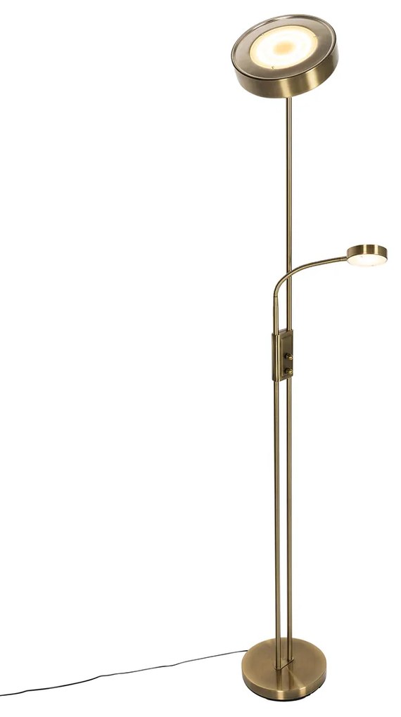 Stojaca lampa bronzová vrátane LED a stmievača s lampou na čítanie - Kelso
