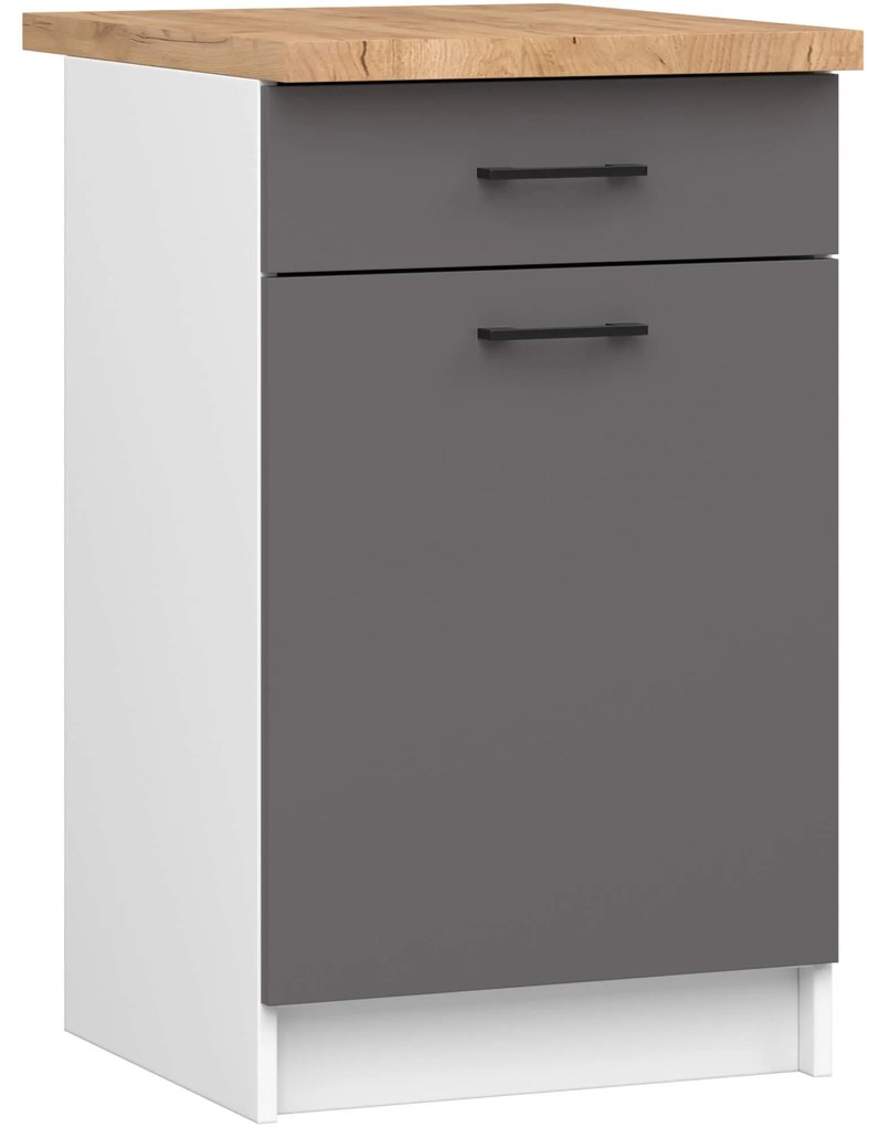 Kuchynská skrinka OLIVIE 50x85 cm matná biela/matná grafitovo šedá/dub prírodný