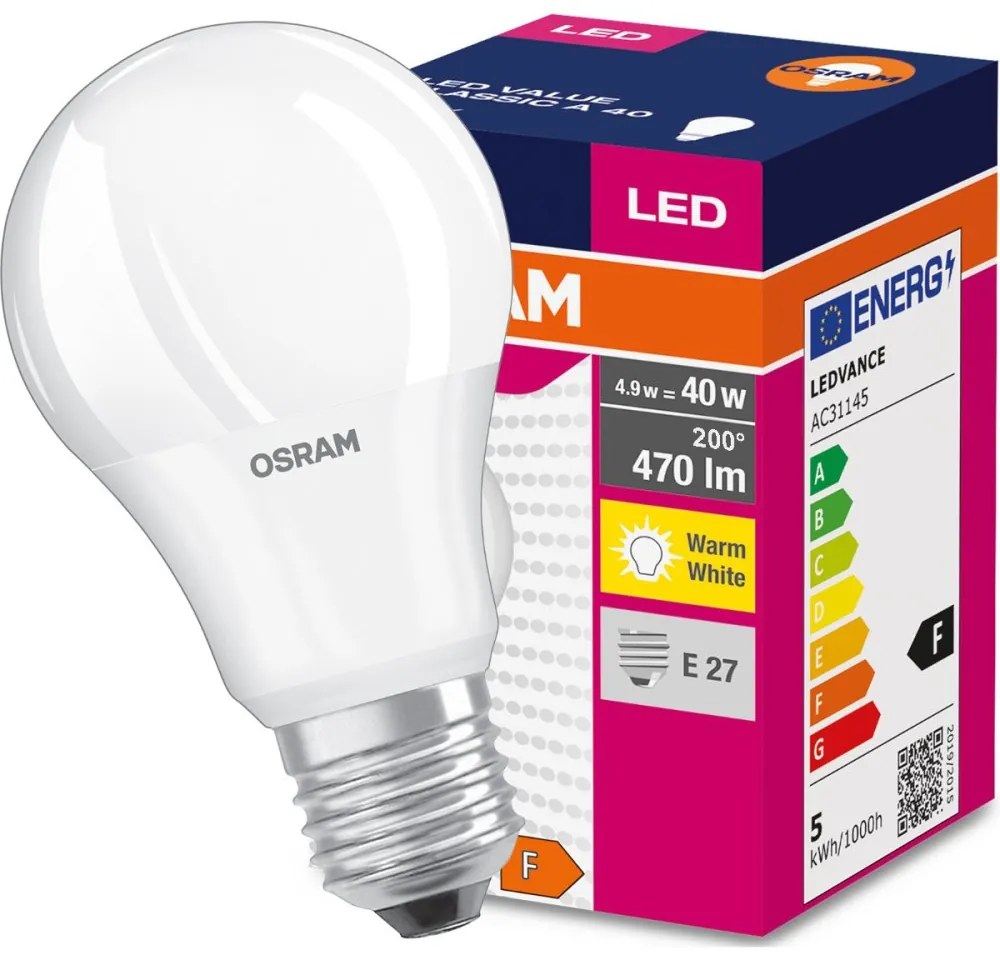 LED žiarovka E27 A40 4,9W = 40W 470lm 2700K Warm 200° OSRAM