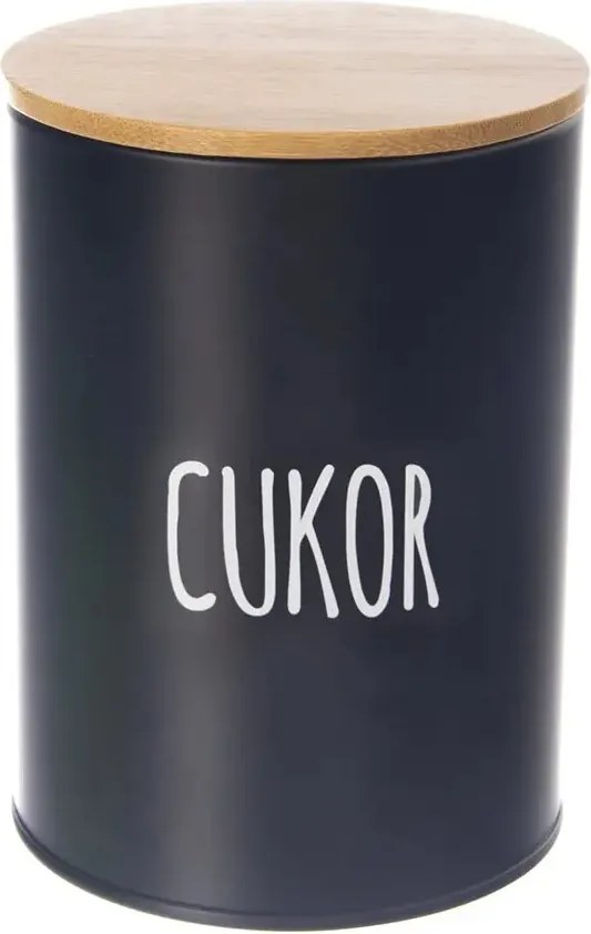 Orion Dóza na potraviny, plechová, čierna, s bambusovým vekom, 1,3l, Cukor SK
