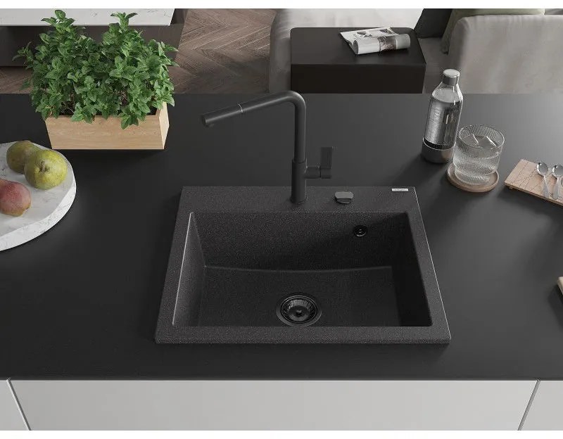 Mexen Oscar, 1-komorový granitový drez 580x490x205 mm, čierna škvrnitá, 6519581000-76-B