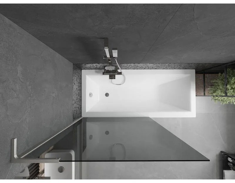 Mexen Next L, 1-krídlová vaňová zástena 100 x 150 cm, 6mm šedé sklo, 6mm číre sklo, profil brúsená oceľ, 895-100-000-03-40-97