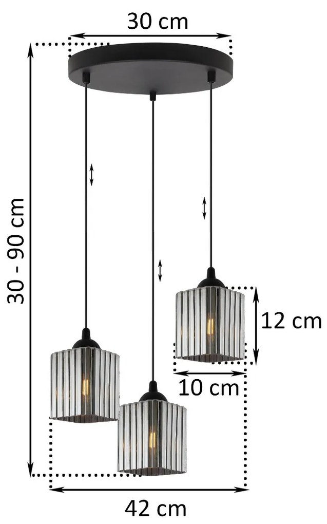 Závesné svietidlo Riffle Square, 3x grafitové sklenené tienidlo, b, o
