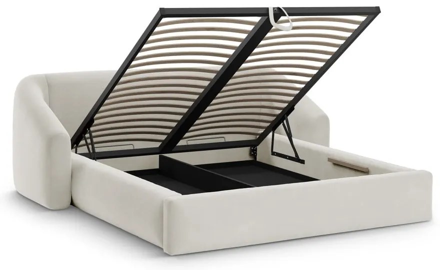 Béžová čalúnená dvojlôžková posteľ s úložným priestorom s roštom 200x200 cm Campi – Cosmopolitan Design