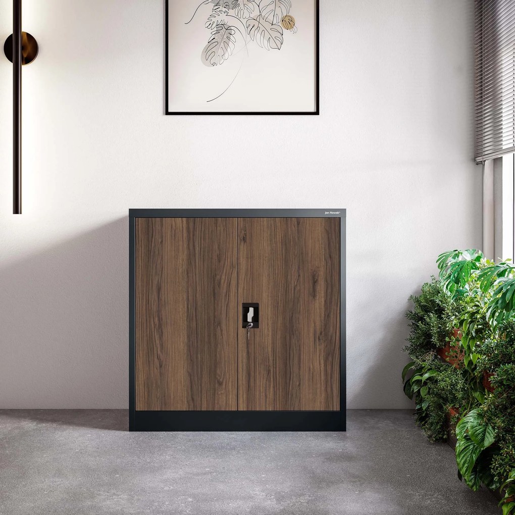 Kovová spisová skrinka BEATA, 900 x 930 x 400 mm, Eco Design: antracitová/ orech