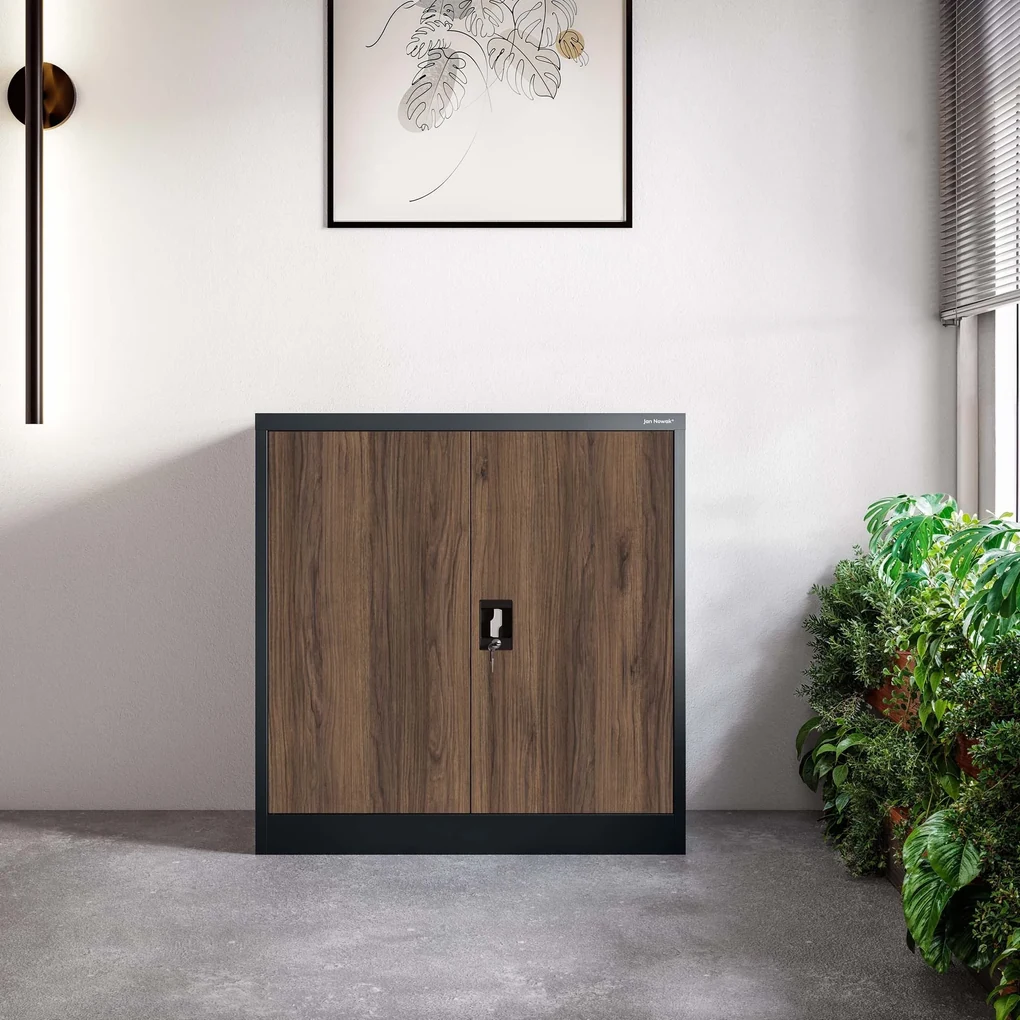 Kovová spisová skrinka BEATA, 900 x 930 x 400 mm, Eco Design: antracitová/ orech