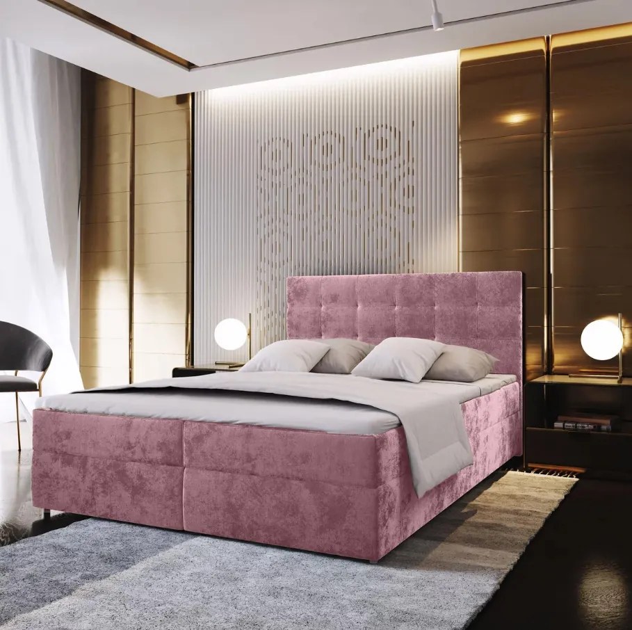 Čalúnená posteľ boxspring GLORIEN VELVET 180x200 cm ružová Matrac: Bonell pružinová matrac