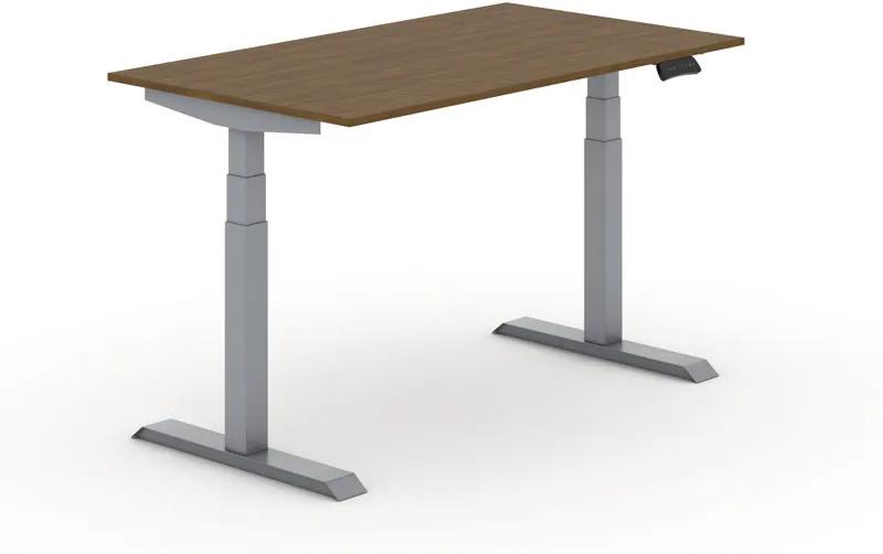 Výškovo nastaviteľný stôl PRIMO ADAPT, elektrický, 1400x800x625-1275 mm, orech, sivá podnož