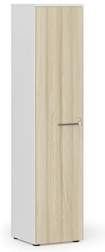 Úzka kancelárska skriňa PRIMO WHITE, 1781 x 400 x 420 mm, biela/dub prírodná