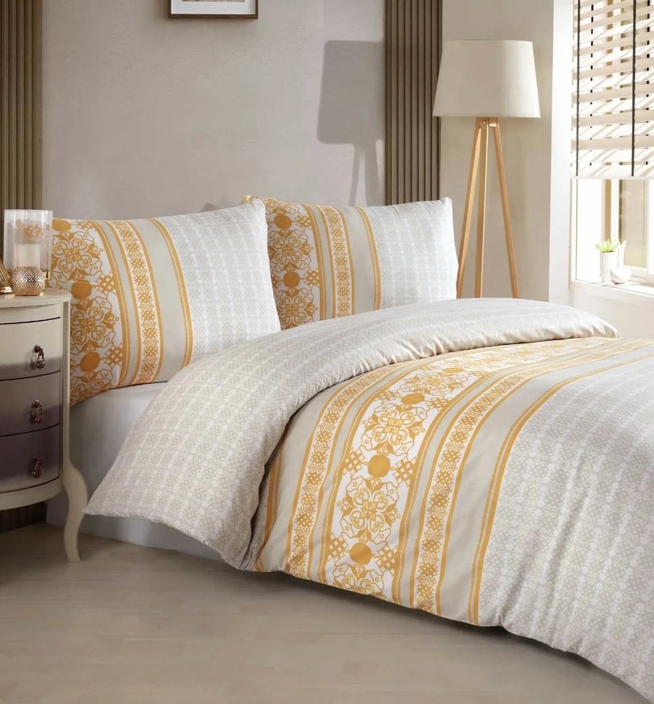 Obliečky bavlnené Angelika gold TiaHome - 1x Vankúš 90x70cm, 1x Paplón 140x200cm