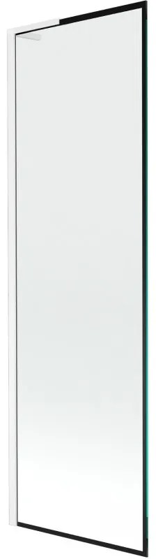 Mexen Next L, 1-krídlová vaňová zástena 60 x 150 cm, 6mm číre sklo-čierny vzor, biely profil, 895-060-000-03-70-20