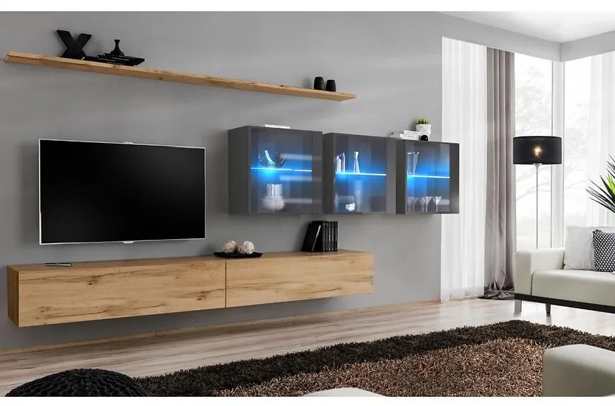 Obývacia stena Switch XVII Sklo +LED  Wotan/Grafit