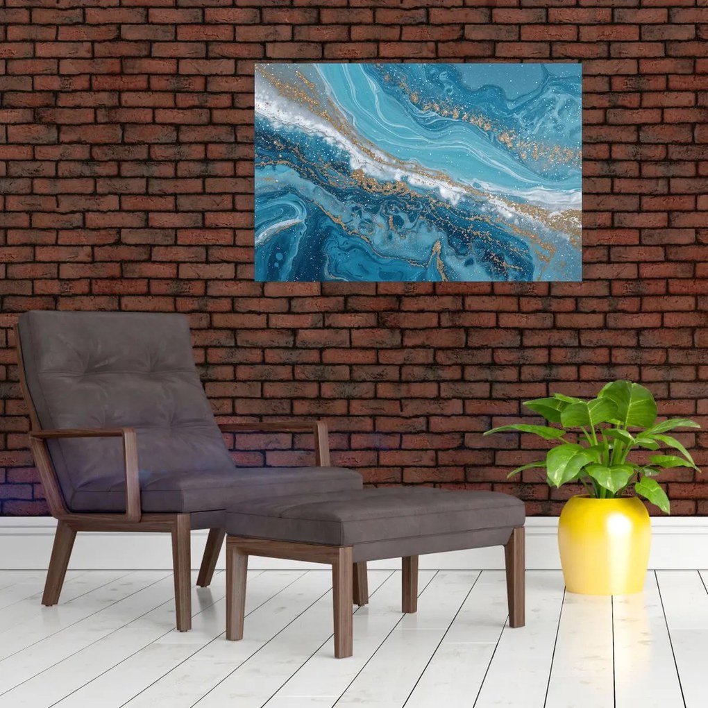 Obraz - Bledomodrý mramor so zlatom I. (90x60 cm)