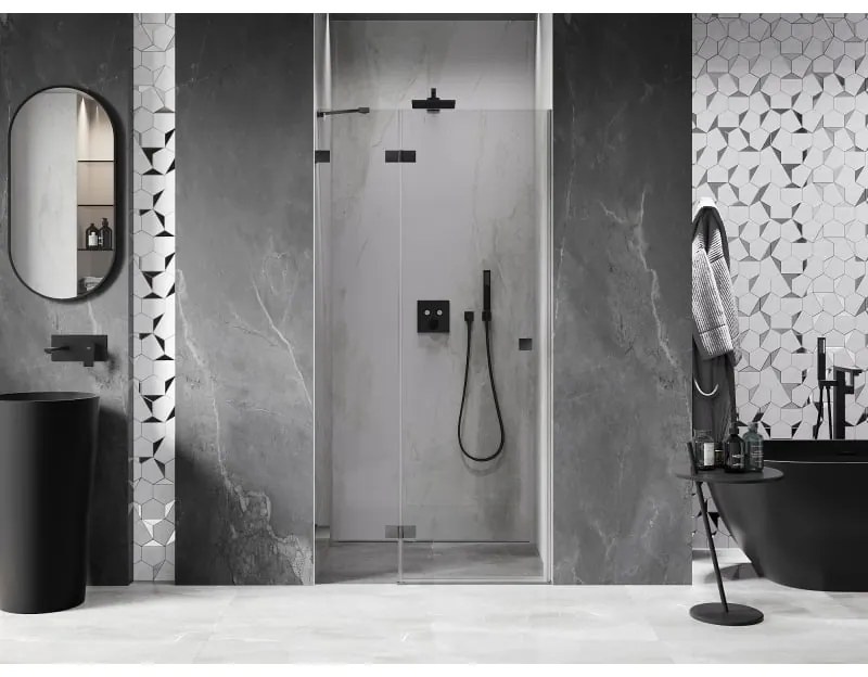 Mexen, Mexen Lunar ľavé výklopné sprchové dvere 90 cm, priehľadné, pištoľovo sivá kartáčovaná - 834-090-000-66-00-L