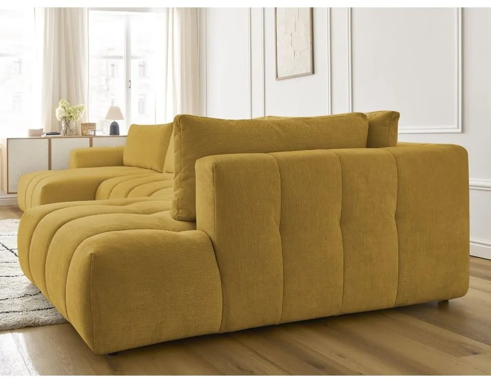 Rozkladacia/s úložným priestorom rohová pohovka v horčicovej farbe (pravý roh/do tvaru "U") Fuji – Bobochic Paris