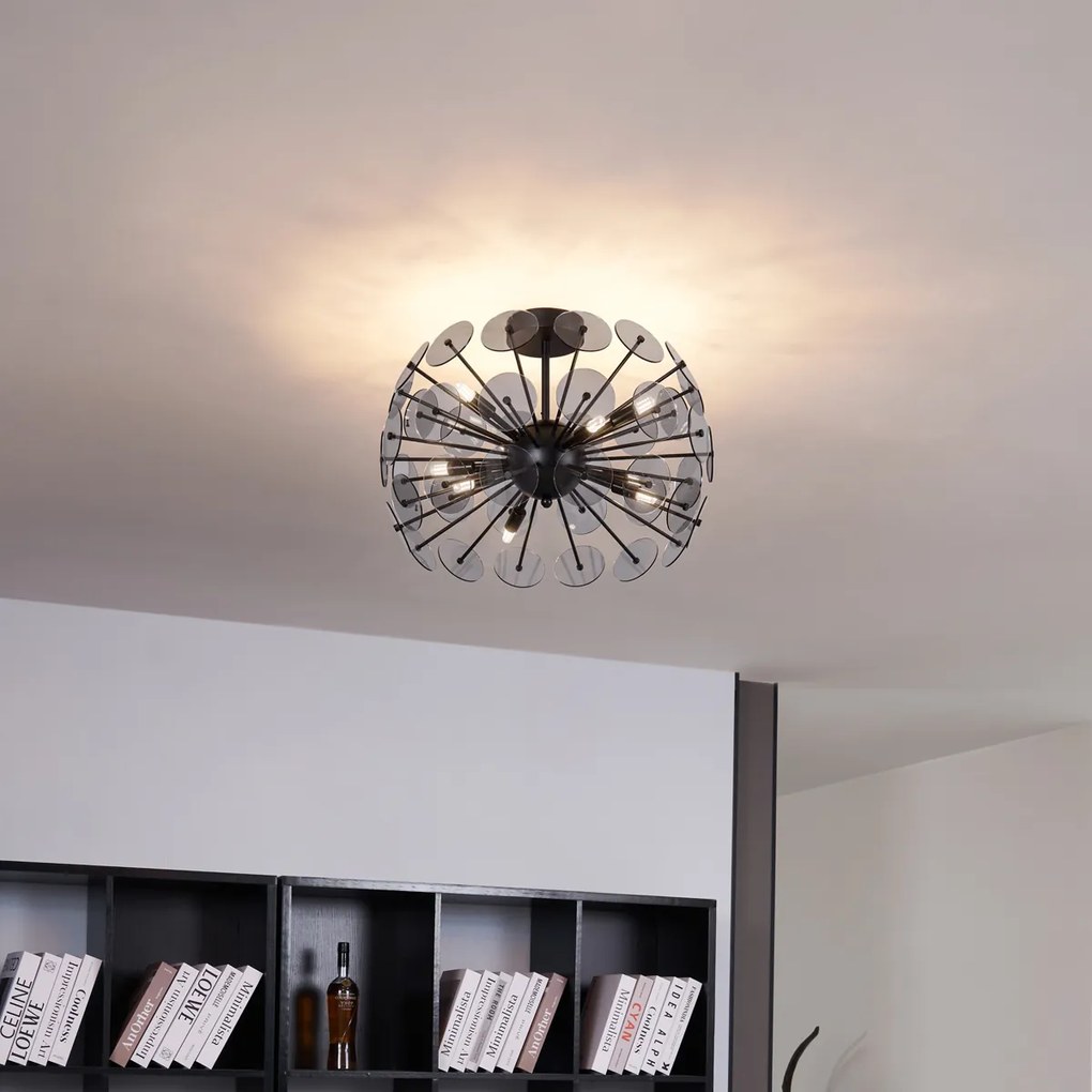 Art Deco stropné svietidlo čierne s dymovým sklom - Atomic