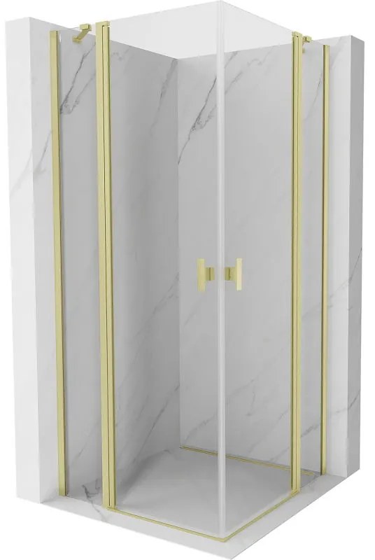Mexen, Mexen Mist Duo sklápací sprchový kút 70 x 70 cm, transparentný, brúsené zlato - 8A4-070-070-55-00