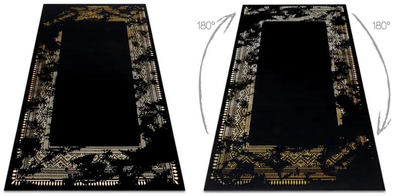 Koberec GLOSS moderný  408C 86 vzor rámu, glamour, art deco čierno / zlatý