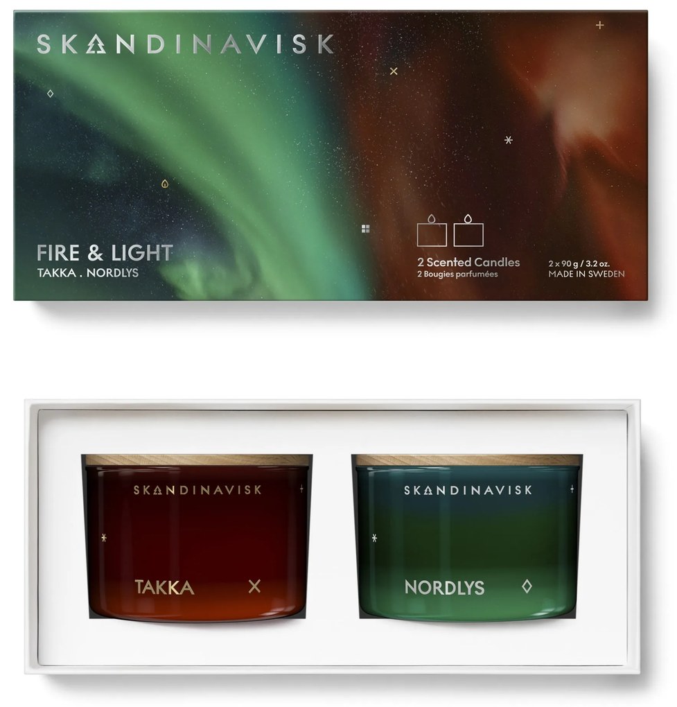 SKANDINAVISK Darčeková sada mini sviečok Fire and Light - 2 x 90 g