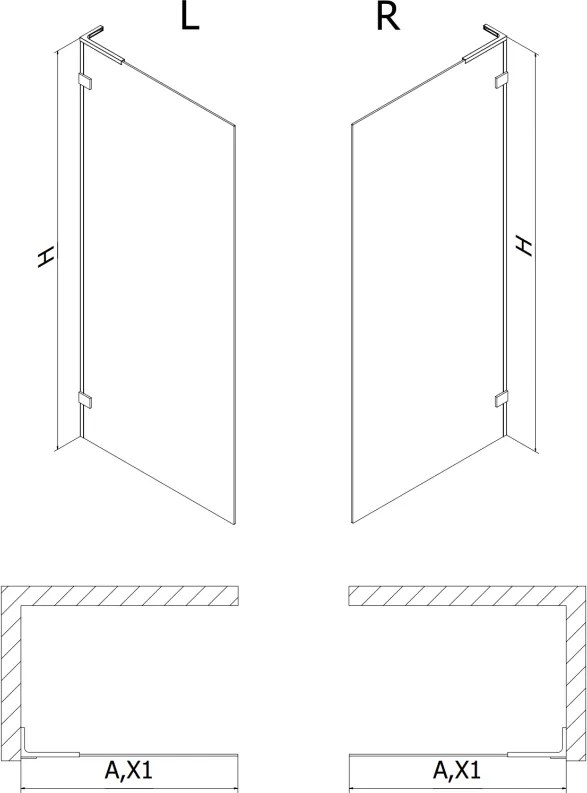 Mexen Lunar L sprchová stena ľavá 80 x 200 cm, 8 mm číre sklo, čierna matná, 830L-080-000-70-00-L