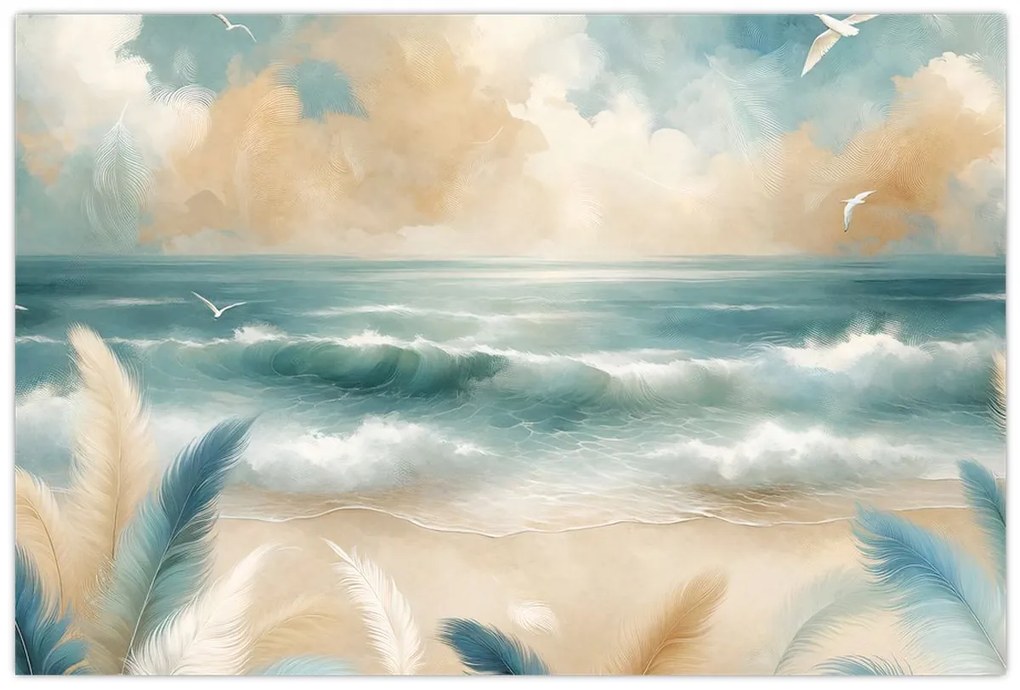 Obraz – Maľovaná pláž v jemných farbách (90x60 cm)