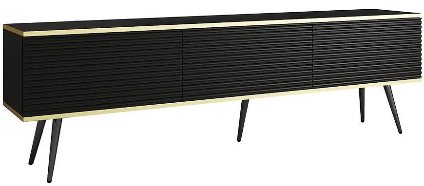 TV stolík Oro Mdf Drážkovanie 175 Čierna+ Čierne nohy
