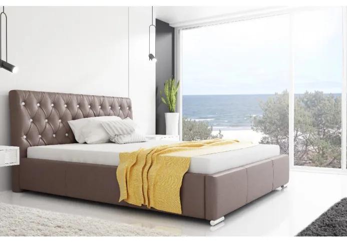 Dizajnová posteľ Adelaide s vysokým čelom a úložným priestorom hnedá eko koža 180 x 200