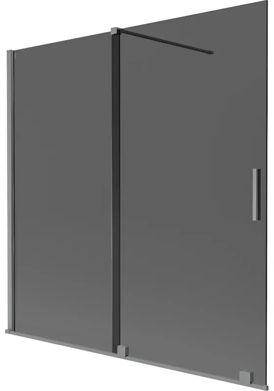 Mexen Velar, 2-krídlová posuvná vaňová zástena 160 x 150 cm, 8mm šedé sklo, brúsený grafit, 896-160-000-41-95