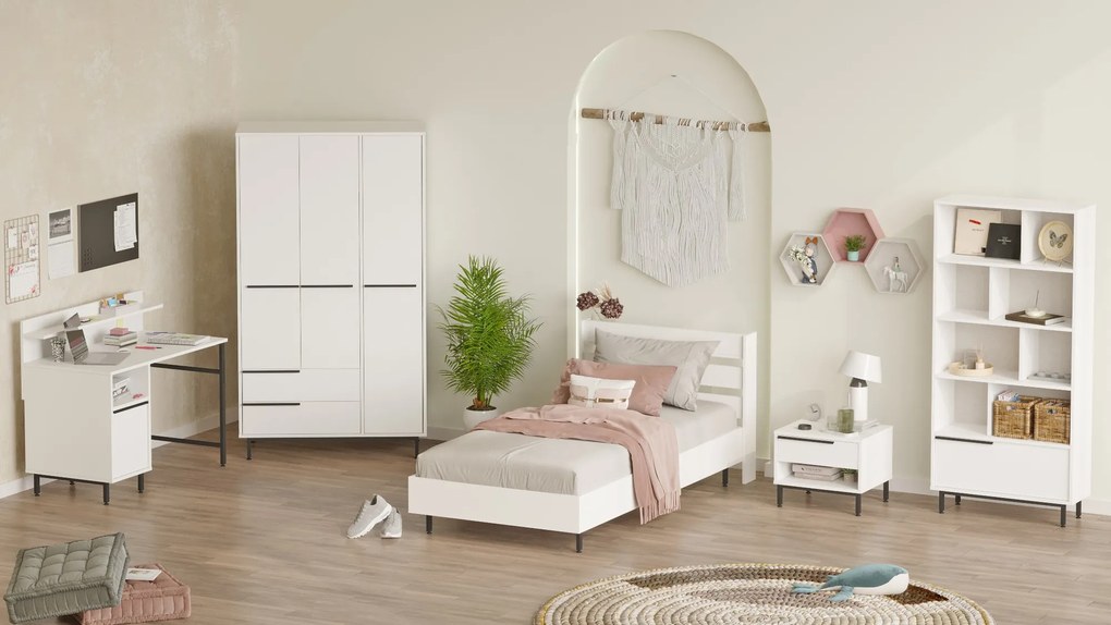 Biely set Nora - jednolôžková posteľ a nábytok