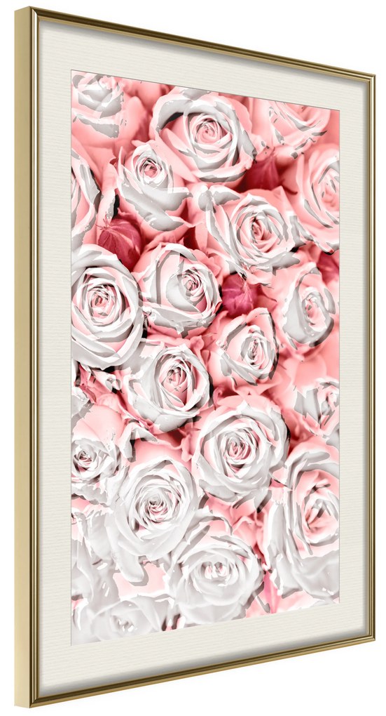 Artgeist Plagát - White Roses [Poster] Veľkosť: 30x45, Verzia: Zlatý rám s passe-partout