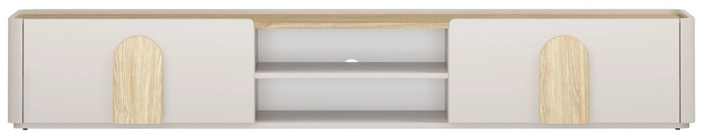 TV stolík Amilio 220 cm so zásuvkou - kašmír / olejovaný dub / úchytky svetlý dub