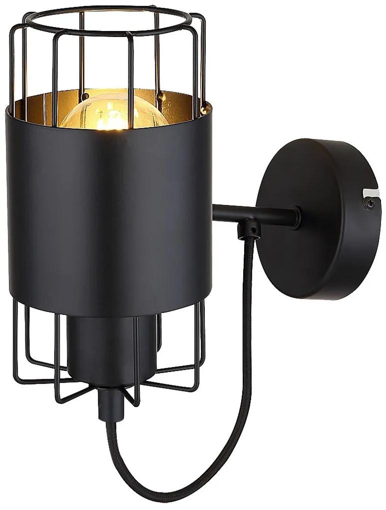 RABALUX Nástenné priemyselné kovové osvetlenie DIMITRI, 1xE27, 40W, okrúhle, čierne