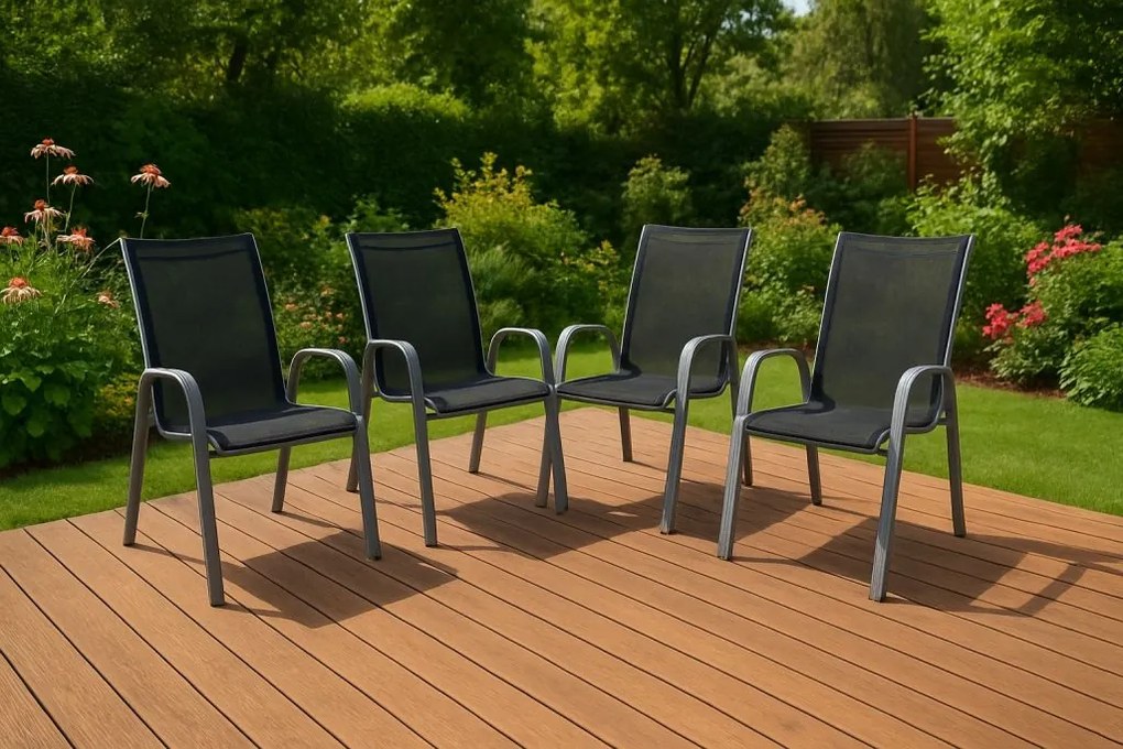 Garthen 29331 Sada 4 x záhradná stolička stohovateľná - s vysokým operadlom
