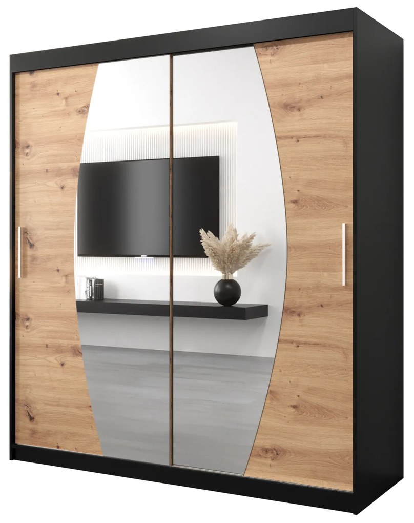 Šatníková skriňa 180 cm Eclipse (čierna matná + dub artisan). Akcia -24%. Vlastná spoľahlivá doprava až k Vám domov. 1063419