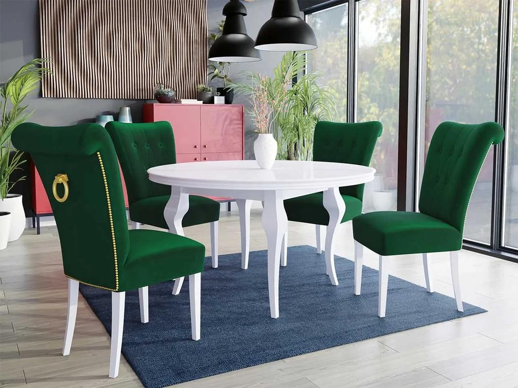 Stôl Julia FI 120 so 4 stoličkami ST65, Farby: biela, Farby: zlatý, Farby:: biely lesk, Potah: Magic Velvet 2225