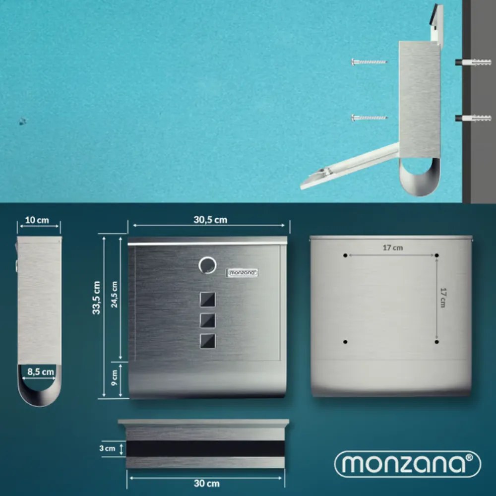 Monzana Poštová schránka s valcom na noviny POST, 30,5x10x33,5cm, strieborná