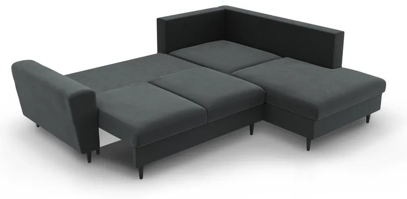Tmavosivá zamatová rozkladacia/s úložným priestorom rohová pohovka (pravý roh/do L) Kyoto – Cosmopolitan Design