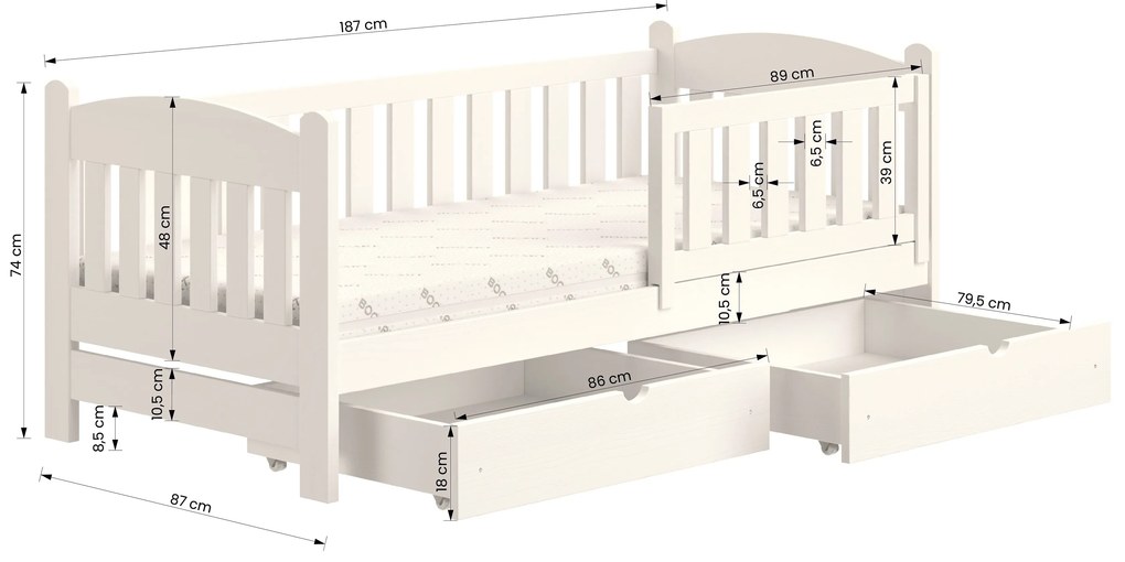 Drevená detská posteľ so zásuvkami Alvins 80x180 - borovica