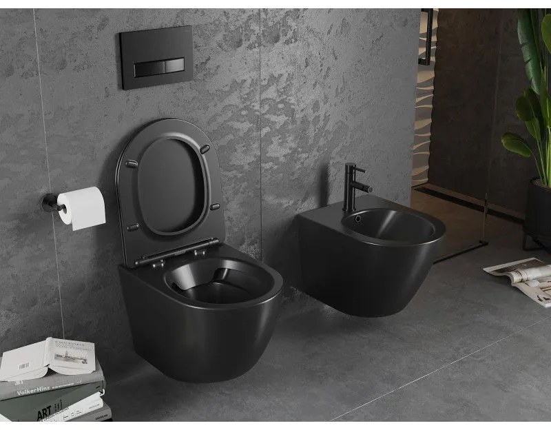 Mexen Lena Rimless závesné WC so sedátkom s pomalým zatváraním, čierna matná - 30221085