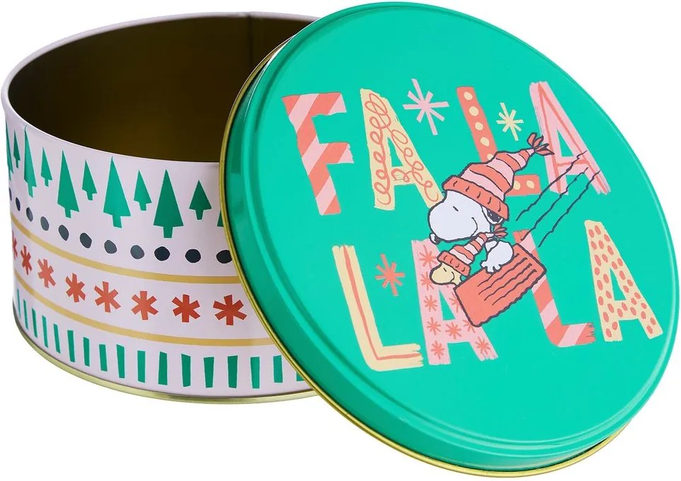 PEANUTS Dóza kulatá "FaLaLaLa" 13,5 cm - zelená/bílá