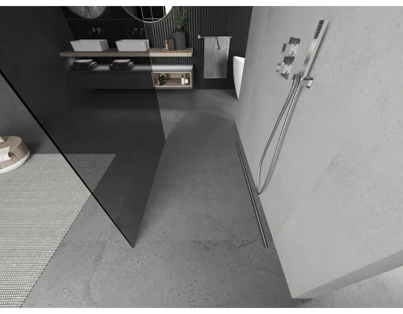 Mexen Kioto, priechodná sprchová zástena 120 x 200 cm, 8mm šedé sklo, 2x chrómová stabilizačná rozpera, 800-120-002-01-40