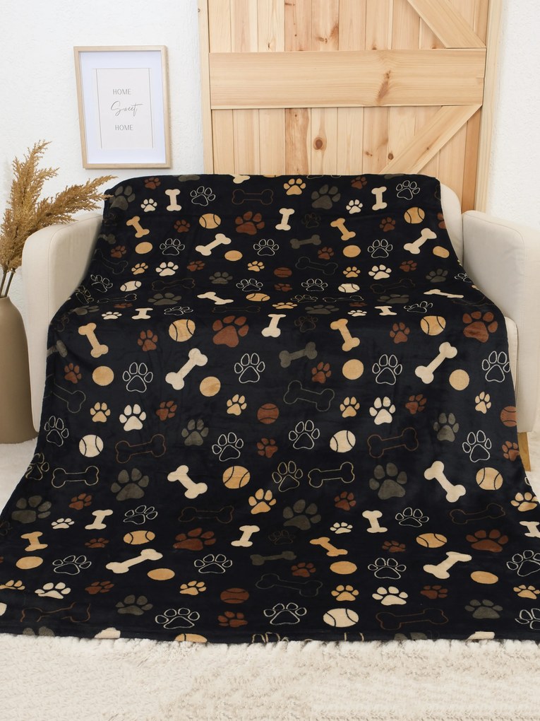 Deka mikroplyš Exclusive 150 × 200 cm – Psie labky čierne