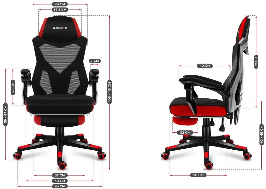 Ergonomické herné červené kreslo s opierkou nôh COMBAT 3.0